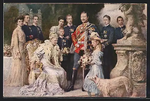 AK Kaiserin Auguste Victoria und Mädchen mit Blumenstrauss