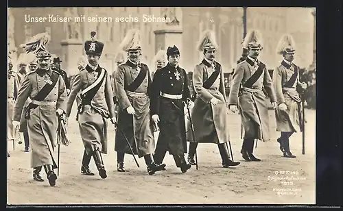 AK Wilhelm II. von Preussen mit seinen sechs Söhnen