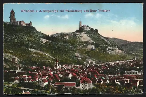 AK Weinheim a. d. Bergstrasse, Gesamtansicht mit Wachenburg und Burg Windeck