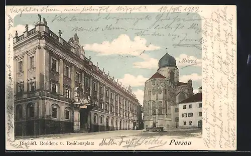 AK Passau, Bischöfl. Residenz und Residenzplatz