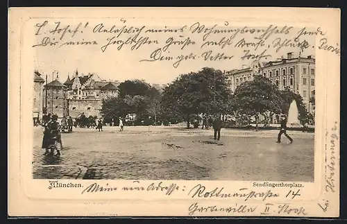 Präge-AK München, Passanten auf dem Sendlingerthorplatz