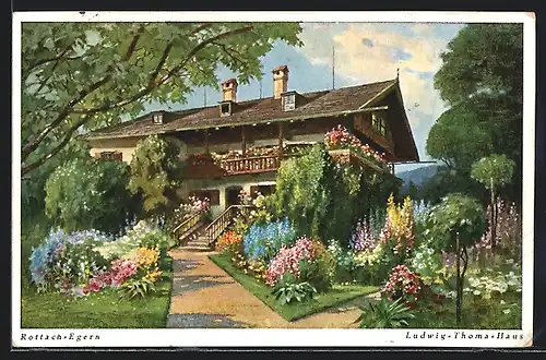 AK Rottach-Egern, Ludwig-Thomas-Haus mit Garten