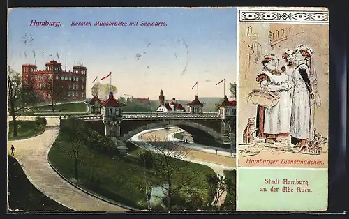 AK Hamburg-St.Pauli, Kersten Milesbrücke mit Seewarte