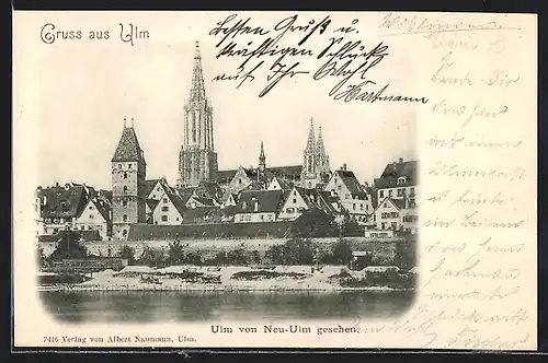 AK Ulm a. Donau, Ansicht mit Dom von Neu-Ulm aus