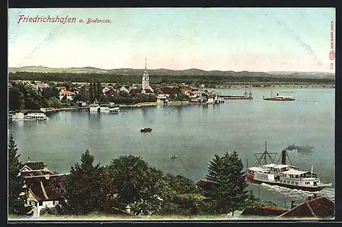AK Friedrichshafen, Ortsansicht mit Booten
