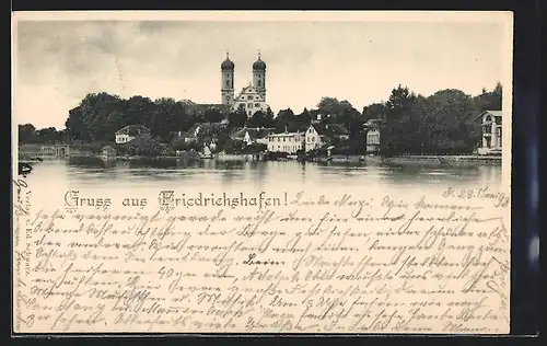 AK Friedrichshafen am Bodensee, Blick zur Kirche am Seeufer