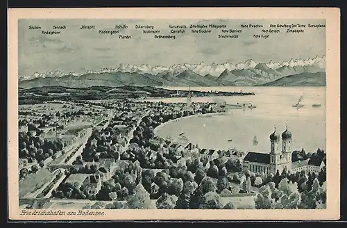 Künstler-AK Friedrichshafen, Panoramaansicht mit Umgebung