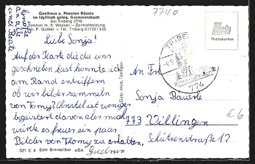 AK Gremmelsbach bei Triberg, Gasthaus -Pension Rössle F. Günther, Teilansicht