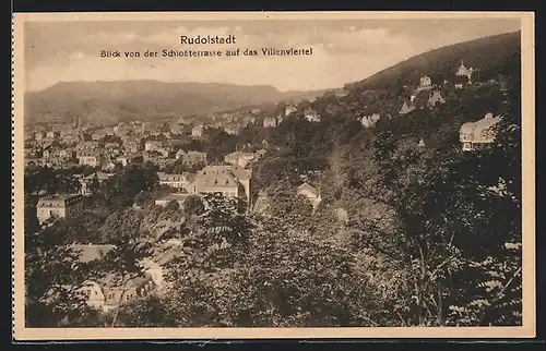 AK Rudolstadt, Blick von der Schlossterrasse auf das Villenviertel