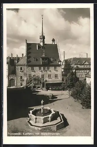 AK Pössneck, Rathaus, Marktbrunnen