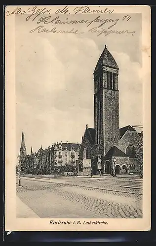 AK Karlsruhe i. B., vor der Lutherkirche