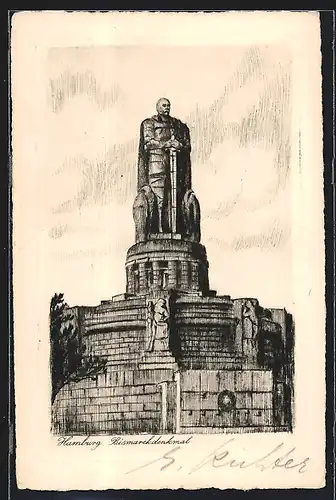 Künstler-AK Hamburg-St.Pauli, das Bismarckdenkmal
