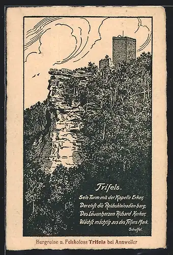 Künstler-AK Annweiler, Burgruine und Felskoloss Trifels