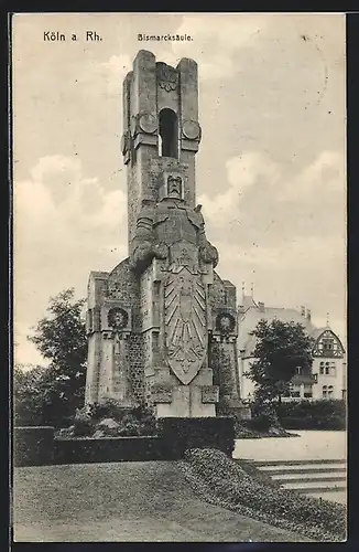 AK Köln-Marienburg, Bismarcksäule und Villa im Hintergrund