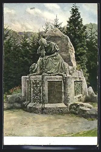 Künstler-AK Gutach a. d. Schwarzwaldbahn, das Kriegsgefallenen-Denkmal