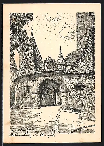 Künstler-AK Rothenburg o. T., vor dem Burgtor