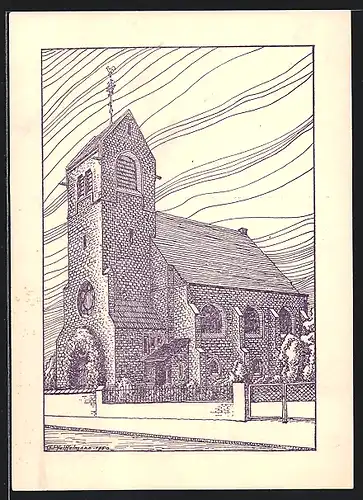 Künstler-AK Gernsheim am Rhein, die Ev. Kirche