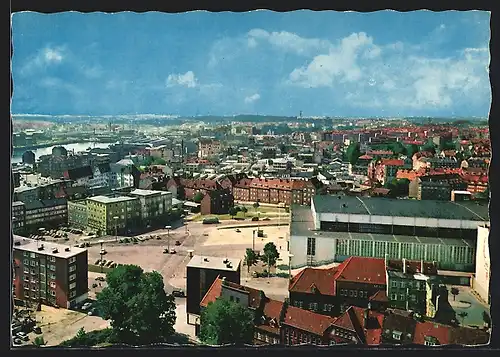 AK Kiel, Panorama mit Ostseehalle von oben