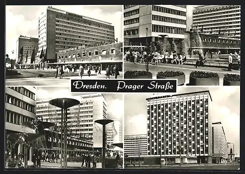 AK Dresden, Ansicht der Bauten in der Prager Strasse