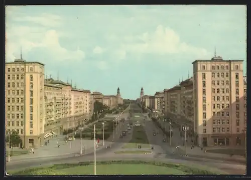 AK Berlin, Am Strausberger Platz, Blick in die Karl-Marx-Allee