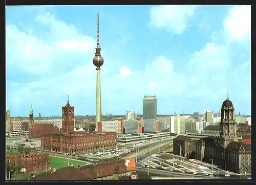 AK Berlin, Zentrum mit Fernsehturm und Rotem Rathaus