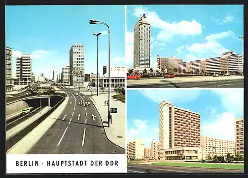 AK Berlin, Autotunnel am Alexanderplatz, Interhotel Stadt Berlin, Hans-Beimler-Strasse