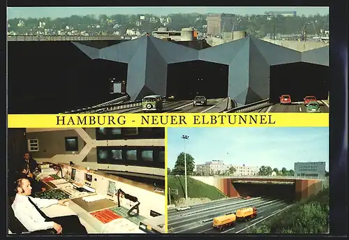 AK Hamburg, Neuer Elbtunnel mit Autos, Kontrollraum