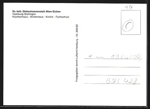 AK Hamburg-Stellingen, Ev.-luth. Diakonissenanstalt Alten Eichen, Fliegeraufnahme