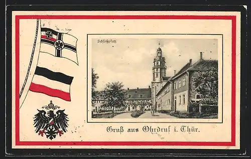 AK Ohrdruf /Thür., Schlossplatz, Reichskriegsflagge