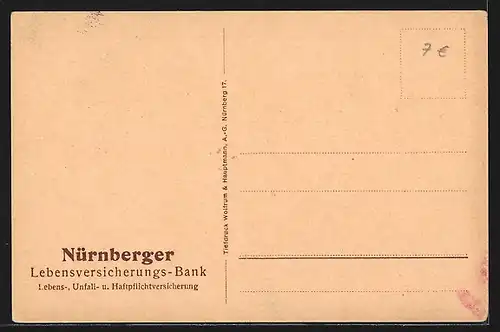 AK Nürnberg, Lebensversicherungs-Bank mit Passanten auf dem Vorplatz