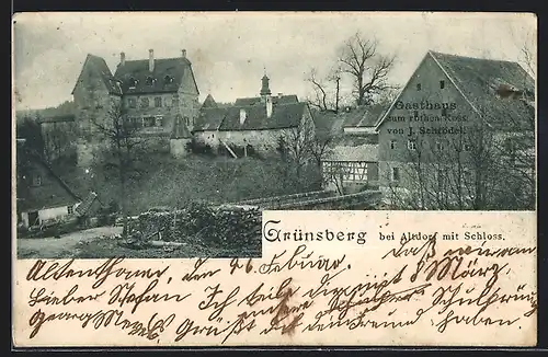 AK Grünsberg bei Altdorf, Ortspartie mit Gasthaus zum rothen Ross J. Schrödel und Schloss