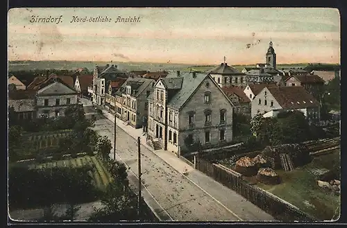 AK Zirndorf, Nord-östliche Ansicht aus der Vogelschau, mit Strasse