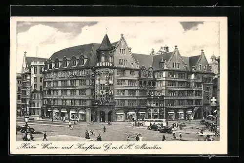 AK München, Bahnhofplatz mit Hertie Waren- und Kaufhaus GmbH