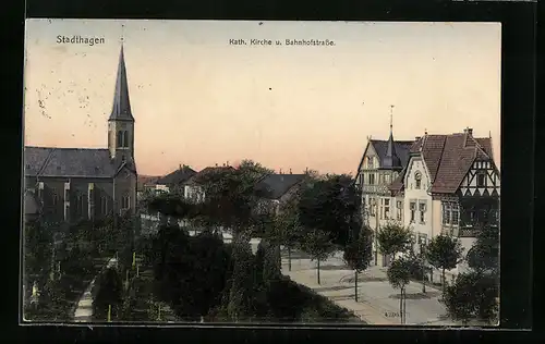 AK Stadthagen, Kath. Kirche und Bahnhofstrasse