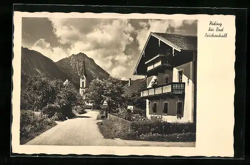 AK Piding bei Bad Reichenhall, Ortspartie mit Kirche