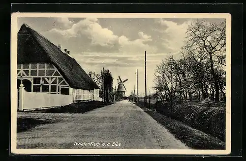 AK Twielenfleth, Fischers Fährhaus mit Windmühle