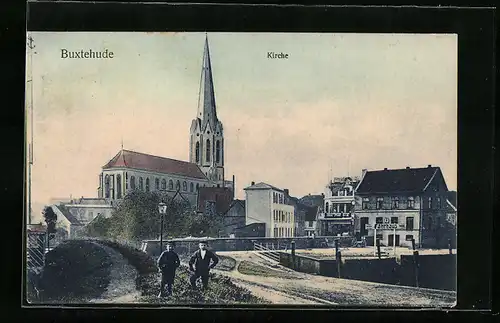 AK Buxtehude, Ortspartie mit Kirche und Fährhaus