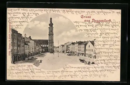 AK Deggendorf, Ortspartie mit Kirche aus der Vogelschau