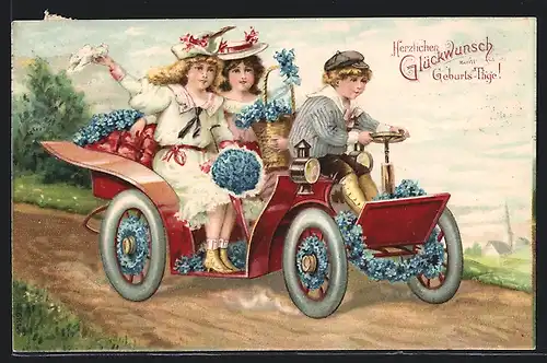 Präge-AK Geburtstags-Tour im Auto