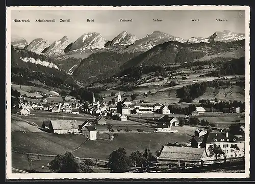 AK Nesslau-Neu St. Johann, Ortsansicht mit Churfirsten