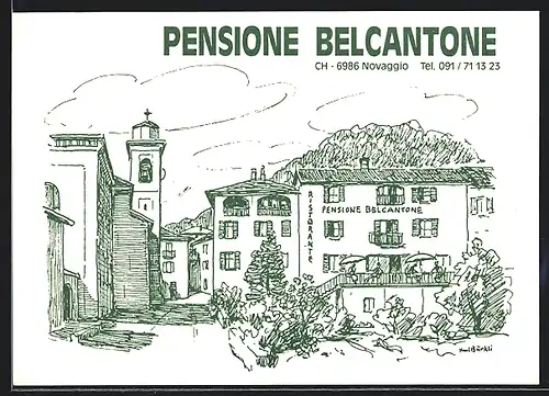 Künstler-AK Novaggio, Ristorante e Pensione Belcantone