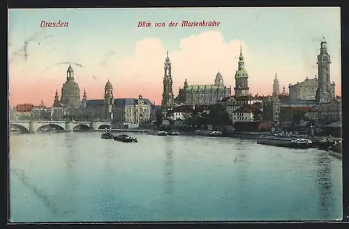 AK Dresden, Blick von der Marienbrücke auf den Ort