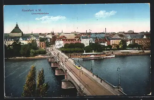 AK Frankfurt a. M., Untermainbrücke mit Strassenbahn