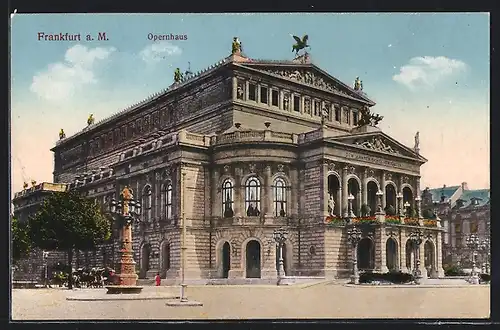 AK Frankfurt a. M., Opernhaus mit Denkmal