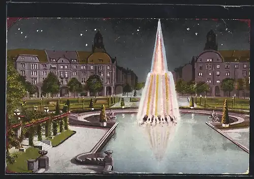 AK Mannheim, Partie am Wasserturm, Leuchtfontaine