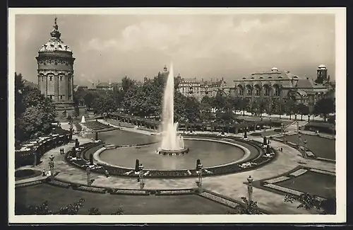 AK Mannheim, Friedrichsplatz mit Fontäne