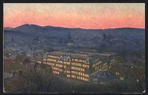 AK Stuttgart, Gebäude des Allg. Deutschen Versicherungsvereins AG in Abendstimmung