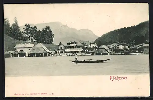 AK Königssee, Uferpartie mit Gondel