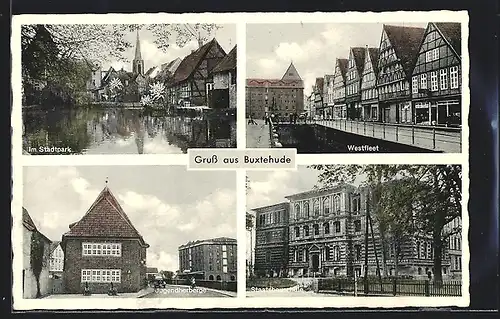 AK Buxtehude, Partie im Stadtpark, Westfleet, Jugendherberge, Staatsbauschule