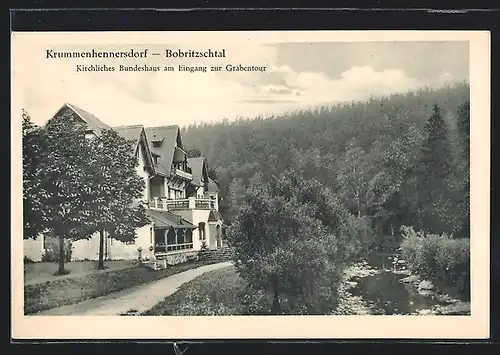 AK Krummenhennersdorf, Kirchliches Bundeshaus am Eingang zur Grabentour im Bobritzschtal